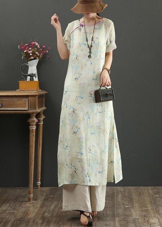 Boutique Khaki Print side open Vacation Summer Linen Dress - Omychic