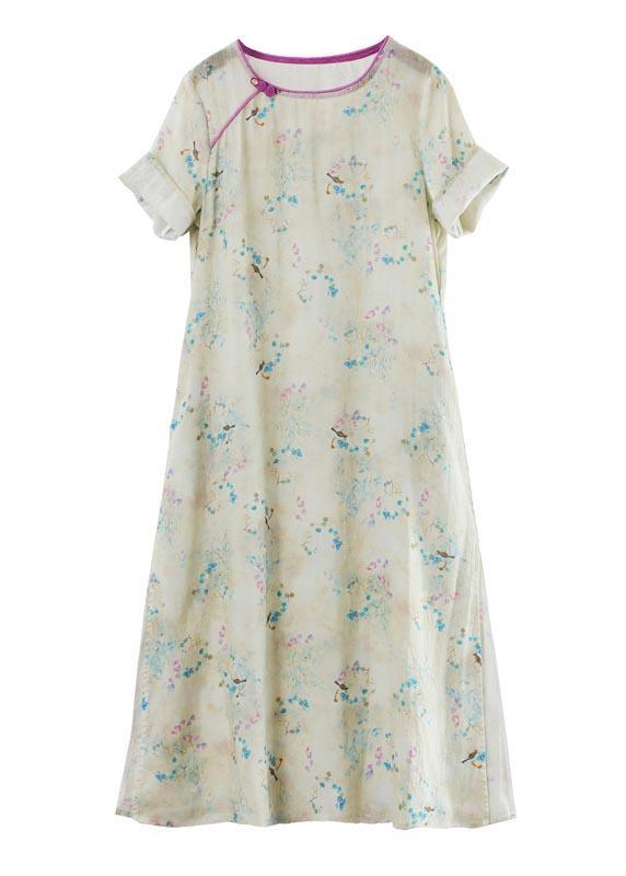 Boutique Khaki Print side open Vacation Summer Linen Dress - Omychic