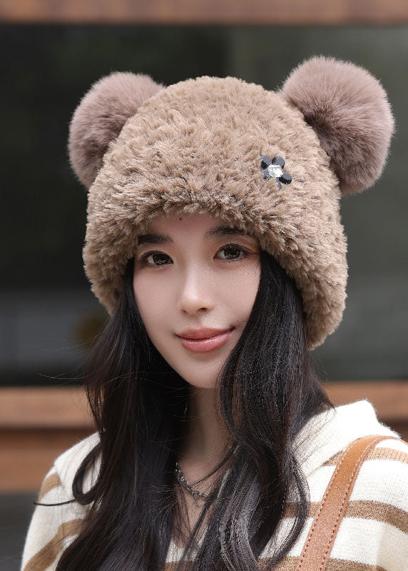 Boutique Khaki Warm Fleece Knitted Cotton Ear Protection Bonnie Hat