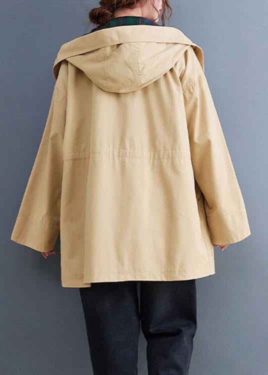 Boutique Khaki fashion Pockets drawstring Fall Hoodie Coat - Omychic