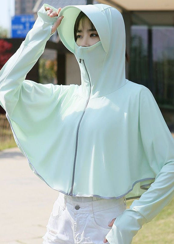 Boutique Light Green Hooded Zip Up Patchwork Ice Silk UPF 50+ Coats Summer