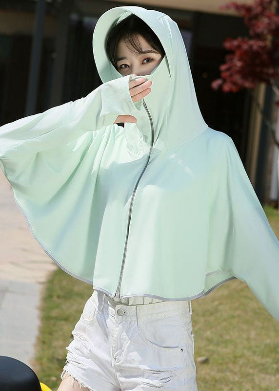 Boutique Light Green Hooded Zip Up Patchwork Ice Silk UPF 50+ Coats Summer