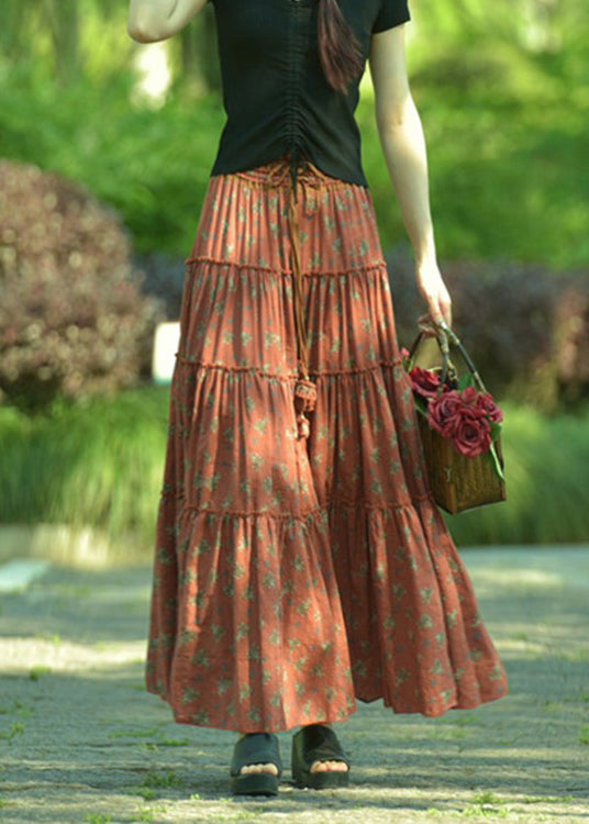 Boutique Orange Wrinkled Print Exra Large Hem Cotton Skirts Spring