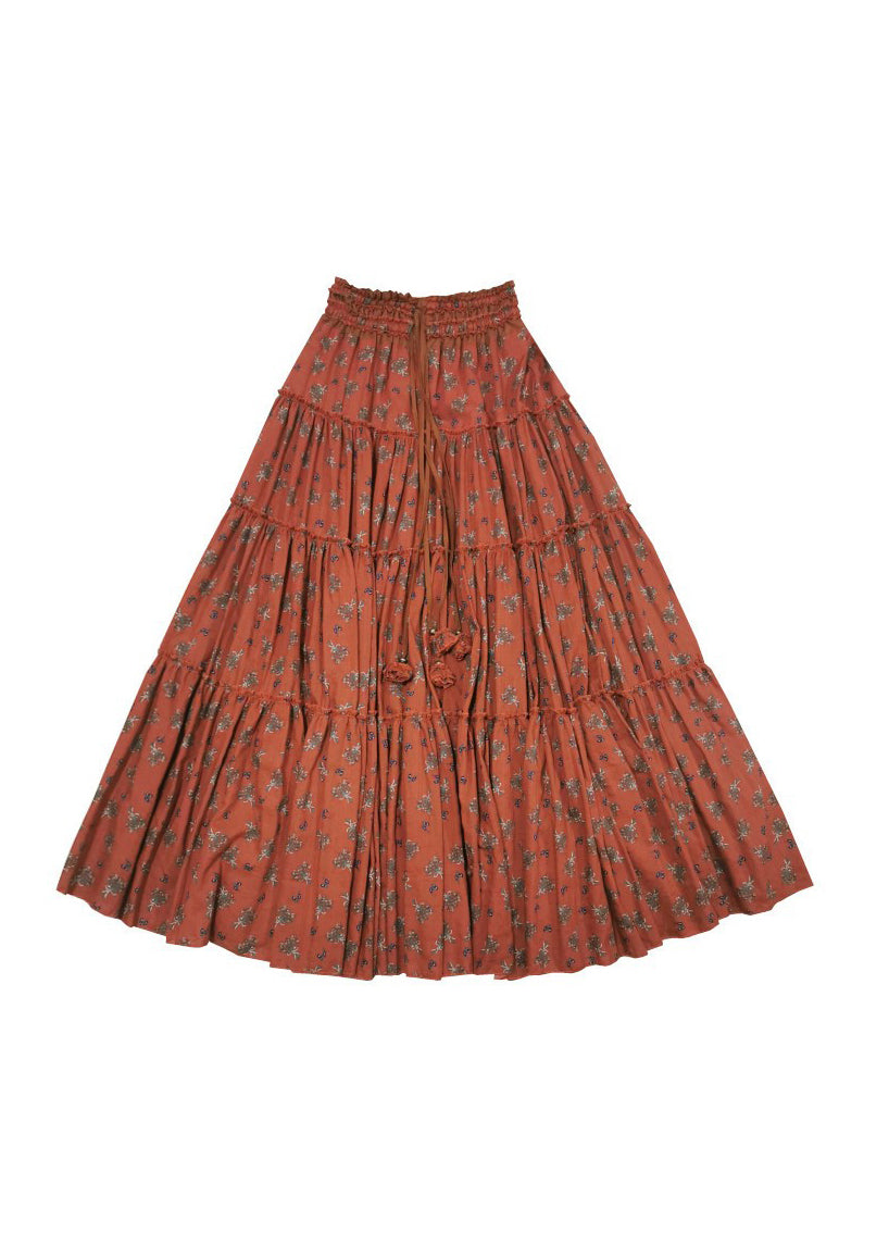 Boutique Orange Wrinkled Print Exra Large Hem Cotton Skirts Spring
