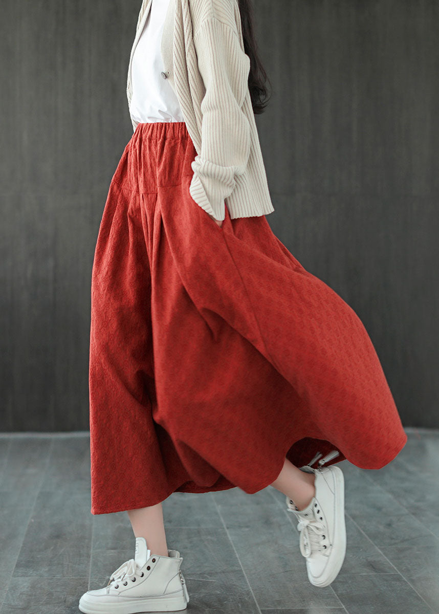 Boutique Orange red elastic waist A Line Skirts Spring