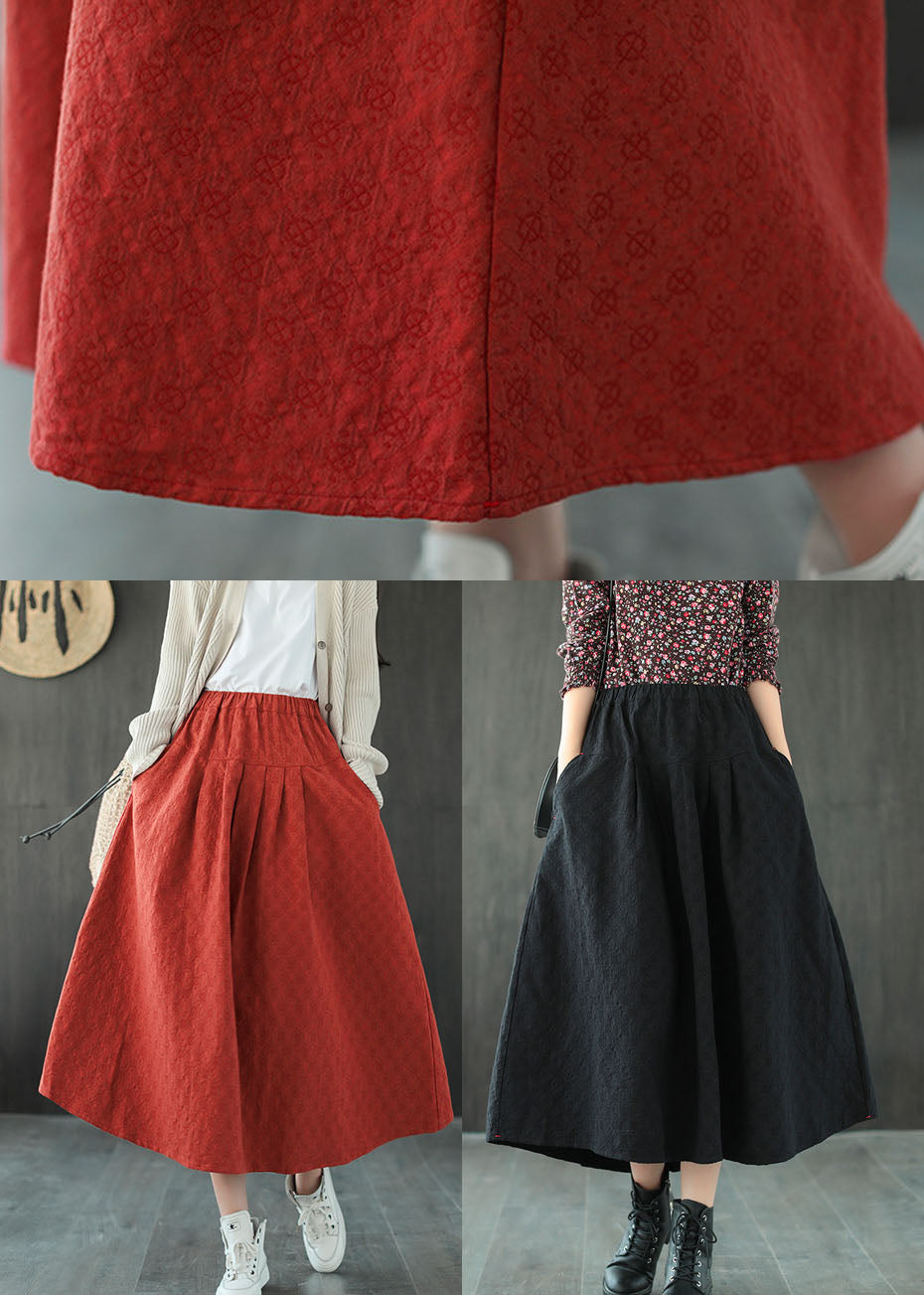 Boutique Orange red elastic waist A Line Skirts Spring