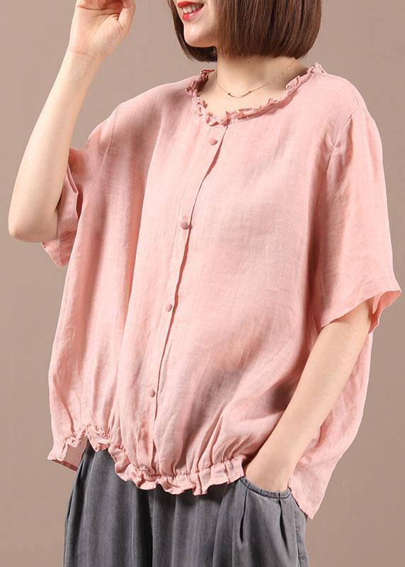 Boutique Pink Cotton Linen Ruffled Summer Shirt - Omychic