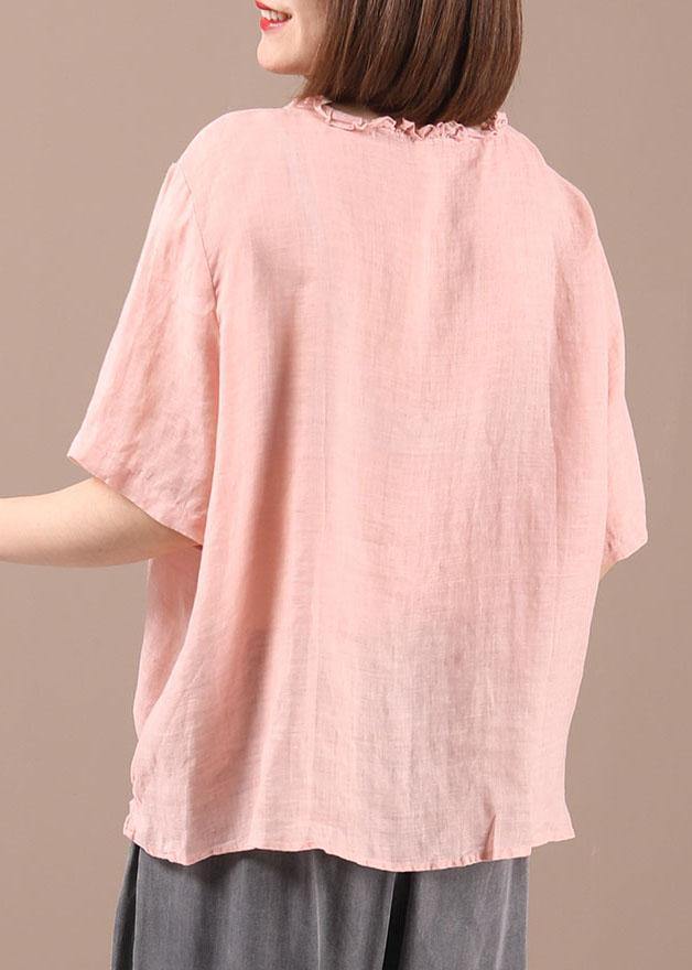 Boutique Pink Cotton Linen Ruffled Summer Shirt - Omychic
