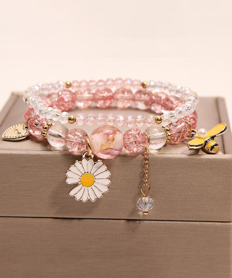 Boutique Pink Crystal Floral Little Bird Charm Bracelet