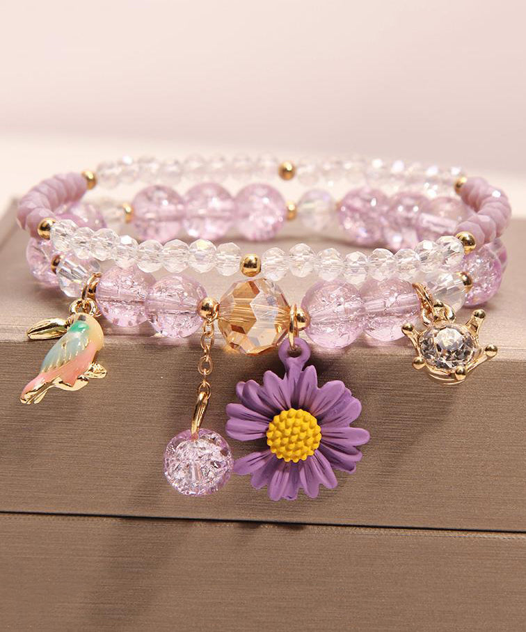 Boutique Pink Crystal Floral Little Bird Charm Bracelet
