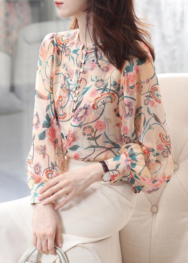 Boutique Print Button Chiffon Shirts Long Sleeve