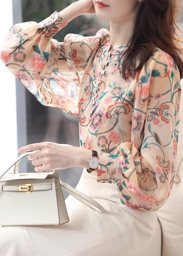 Boutique Print Button Chiffon Shirts Long Sleeve