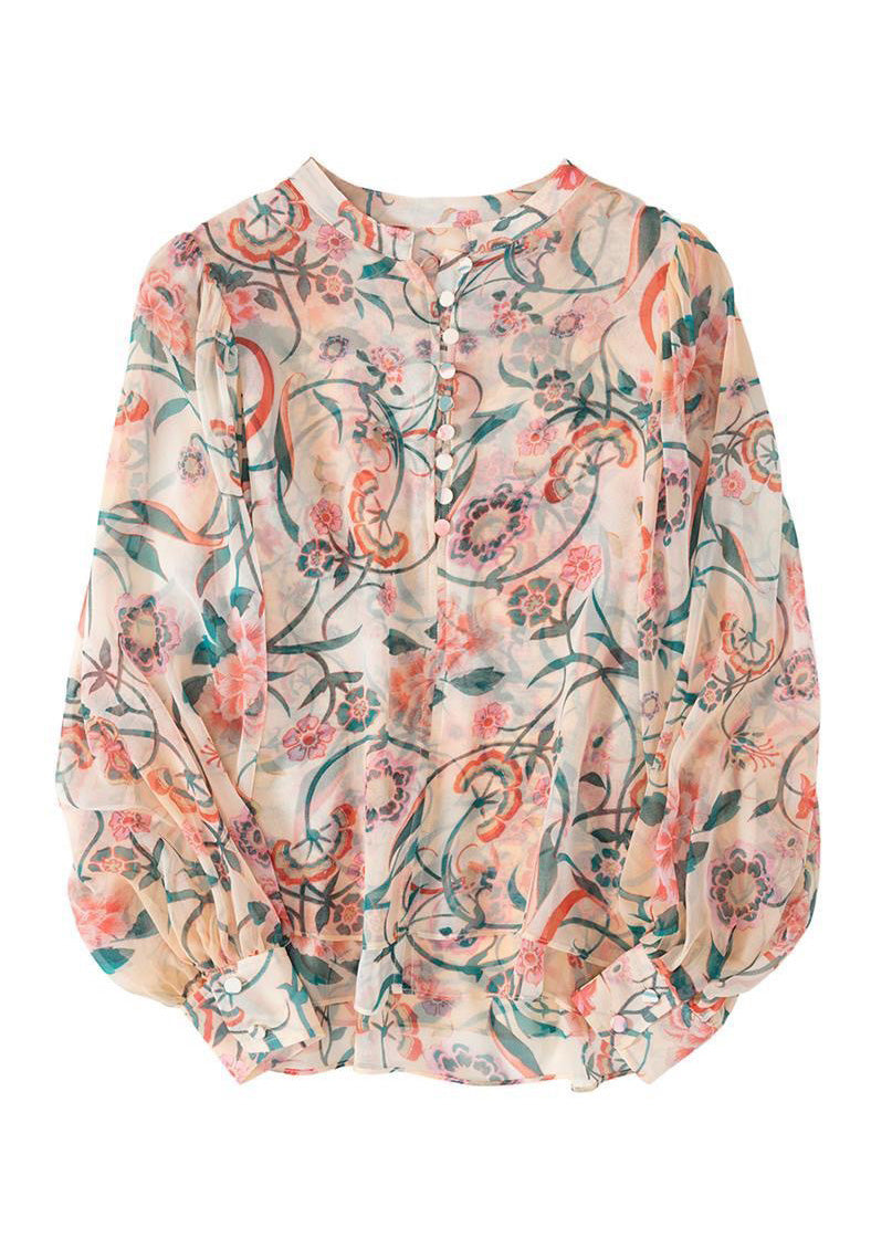 Boutique Print Button Chiffon Shirts Long Sleeve