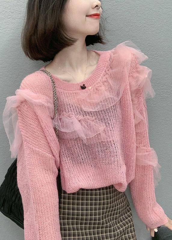 Boutique Purple Tulle Ruffled Loose Fall Knit sweaters - Omychic