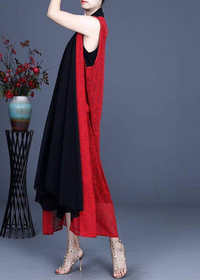 Boutique Red Asymmetrical Summer Maxi Waistcoat Sleeveless - Omychic