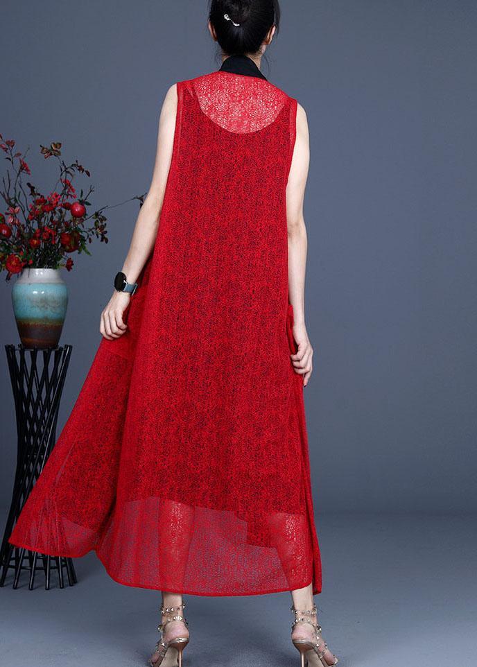 Boutique Red Asymmetrical Summer Maxi Waistcoat Sleeveless - Omychic