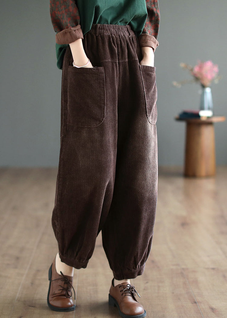 Boutique Red Elastic Waist Oversized Pockets Corduroy Pants Fall - Omychic