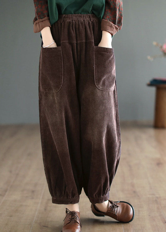 Boutique Red Elastic Waist Oversized Pockets Corduroy Pants Fall - Omychic