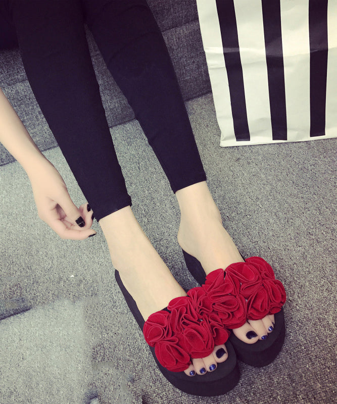 Boutique Red Flower Platform Slide Sandals