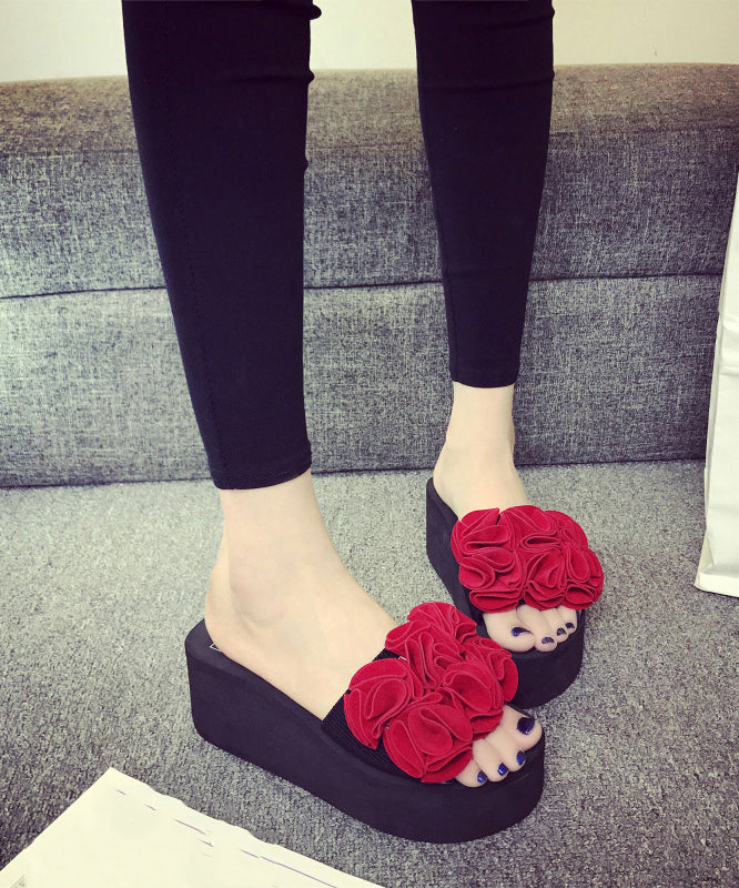 Boutique Red Flower Platform Slide Sandals