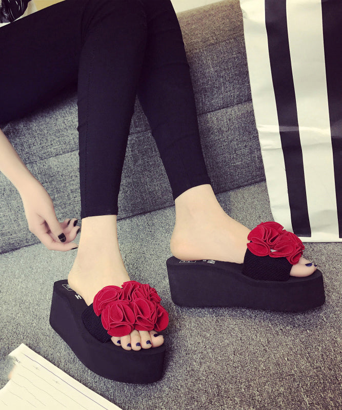 Boutique Red Flower Platform Slide Sandals