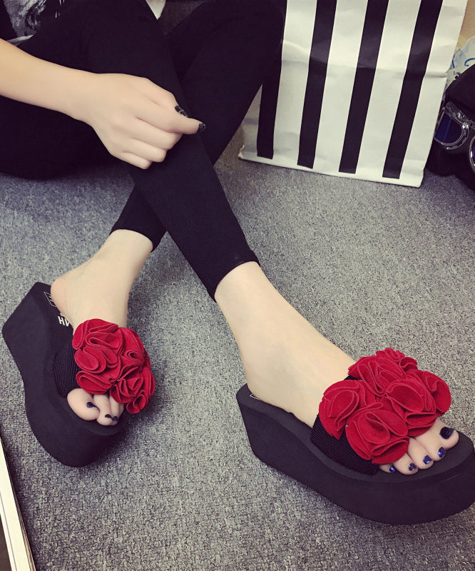 Boutique Red Flower Platform Slide Sandals