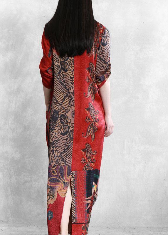 Boutique Red Pockets Patchwork Fall Asymmetrical Design Long Dresses Half Sleeve - Omychic