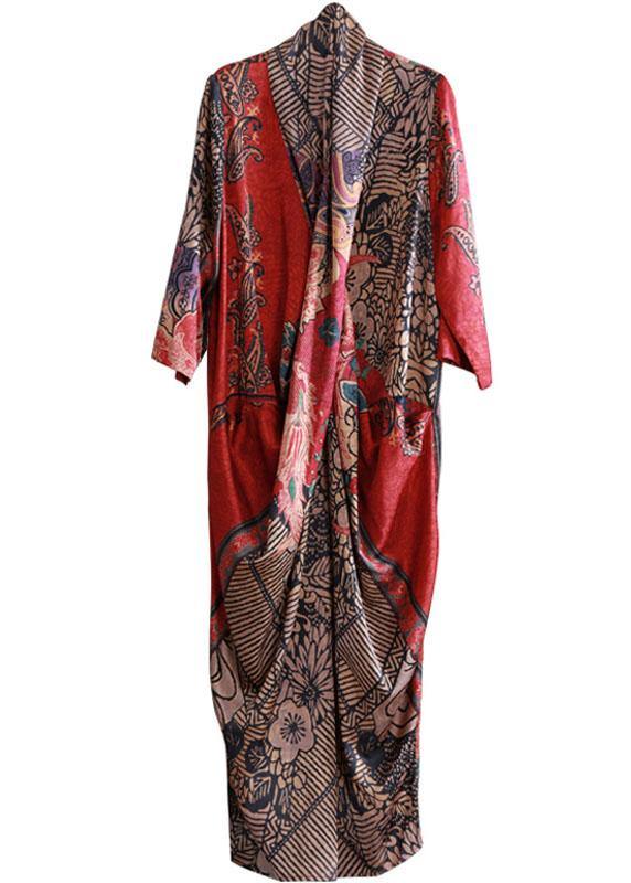 Boutique Red Pockets Patchwork Fall Asymmetrical Design Long Dresses Half Sleeve - Omychic