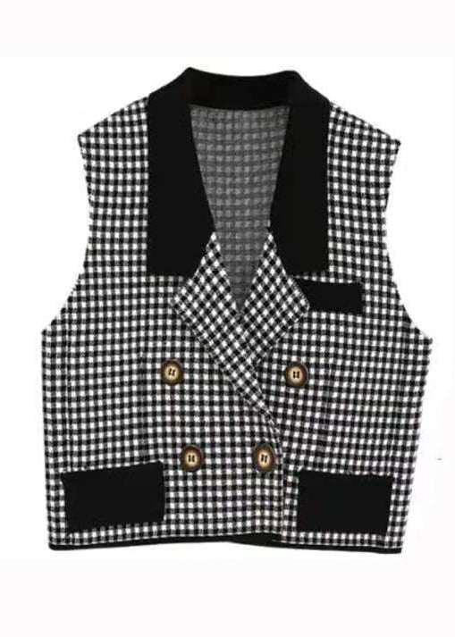 Boutique Small Plaid Peter Pan Collar Patchwork Knit Vest Sleeveless