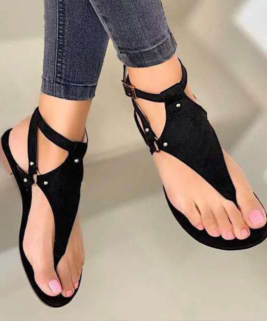 Boutique Splicing Buckle Strap Walking Sandals Black Faux Leather