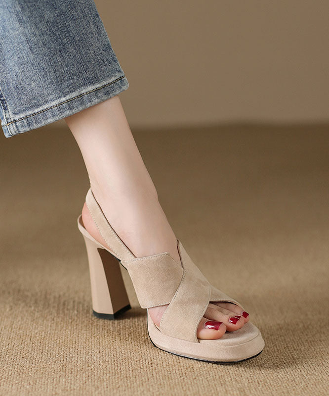 Boutique Splicing Peep Toe High Heel Sandals Apricot Suede