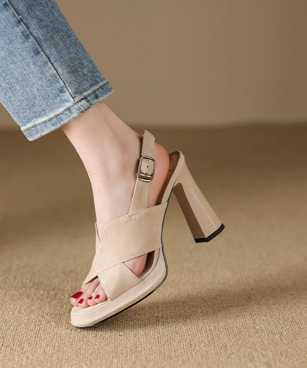 Boutique Splicing Peep Toe High Heel Sandals Apricot Suede
