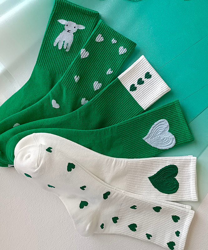 Boutique Stylish Green Jacquard Cotton Mid Calf Socks