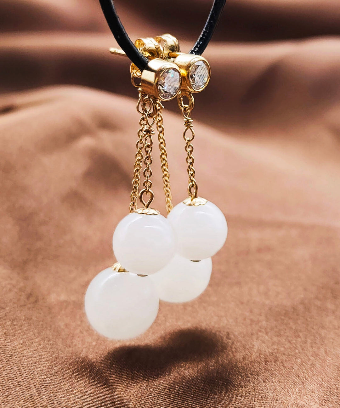 Boutique White 14K Gold Jade Zircon Tassel Drop Earrings