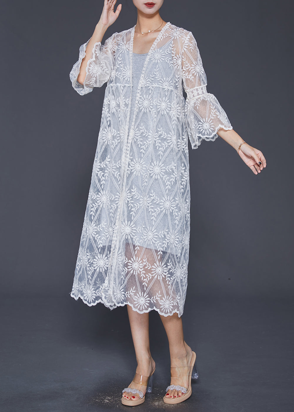 Boutique White Embroideried Hollow Out Lace Cardigan Summer