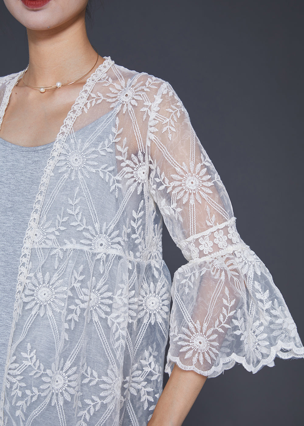 Boutique White Embroideried Hollow Out Lace Cardigan Summer
