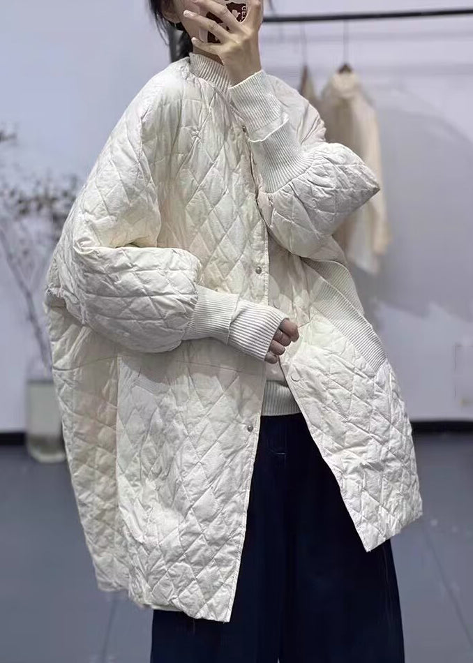 Boutique White Pockets Patchwork Fine Cotton Filled Coat Winter