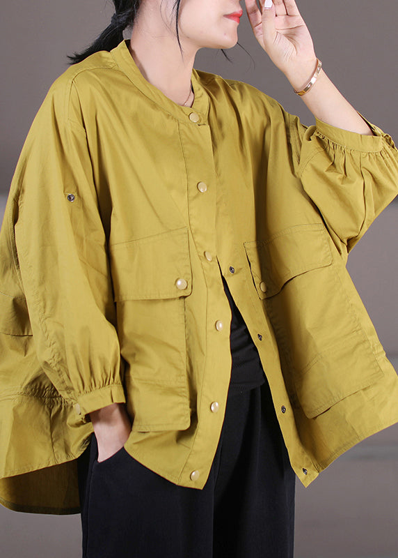 Boutique Yellow O-Neck Button Low High Design Coats Long Sleeve