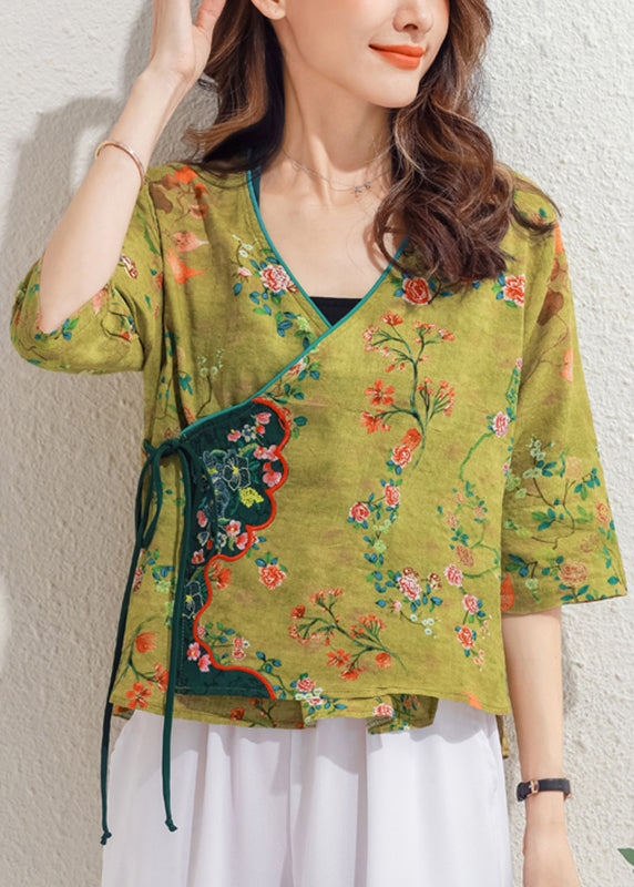 Boutique Yellow V Neck Embroideried Floral Shirt Half Sleeve