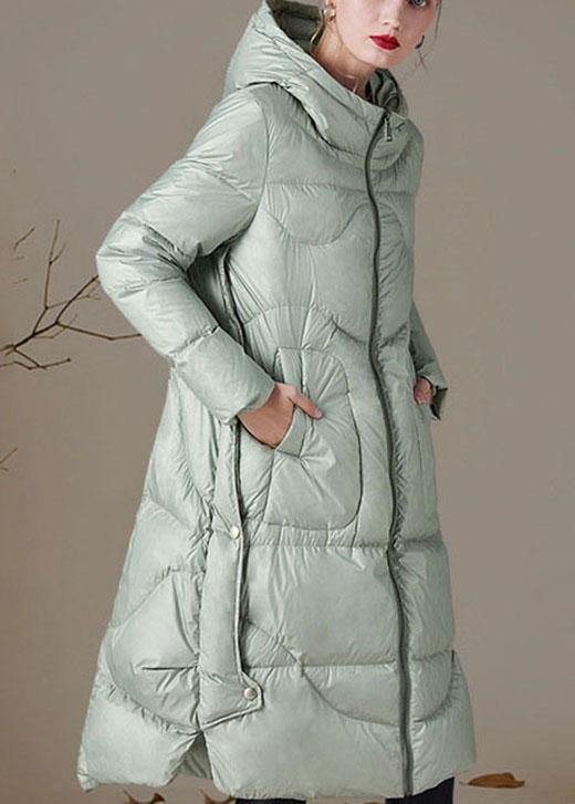 Boutique silver Green hooded low high design Loose Winter Duck Down Coats - Omychic