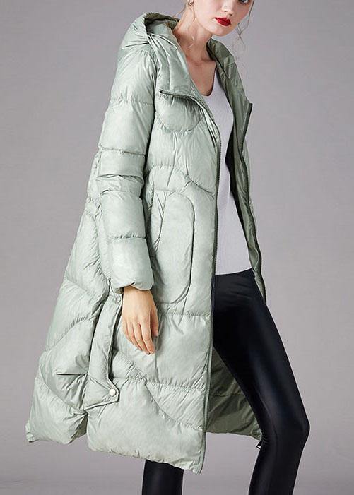 Boutique silver Green hooded low high design Loose Winter Duck Down Coats - Omychic