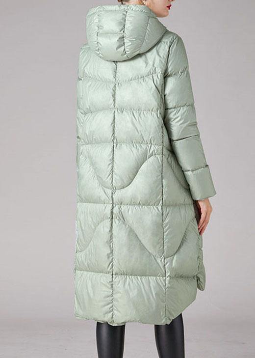 Boutique silver Green hooded low high design Loose Winter Duck Down Coats - Omychic