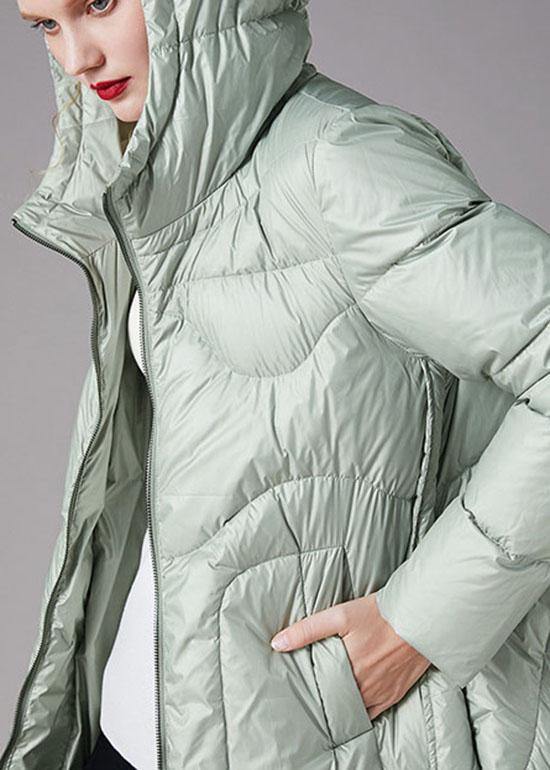 Boutique silver Green hooded low high design Loose Winter Duck Down Coats - Omychic