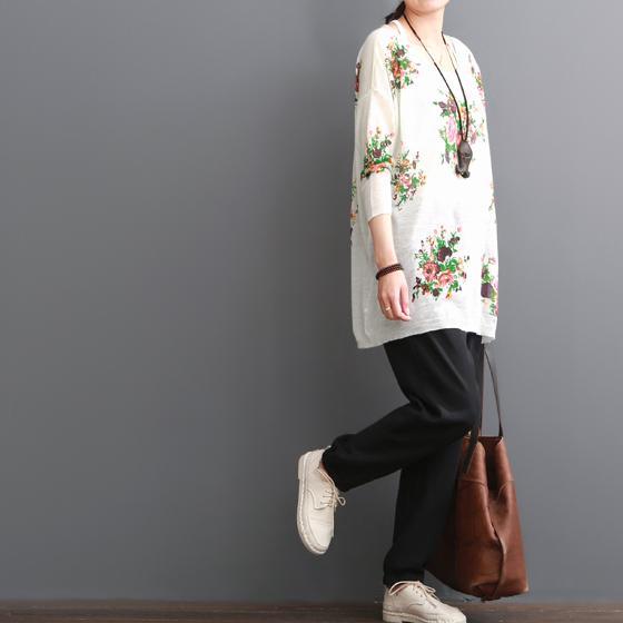 Breathy white floral women blouse summer shirts top - Omychic