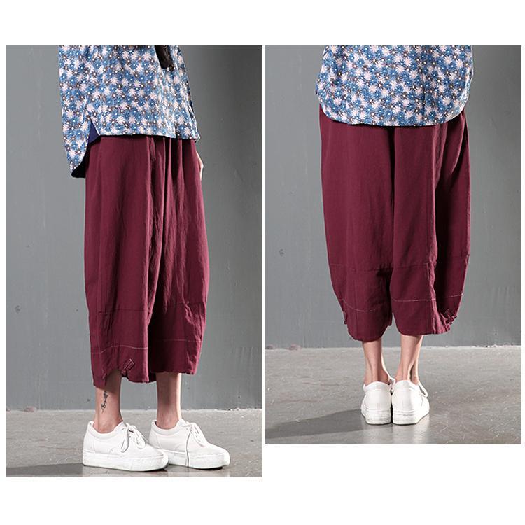 Brick red casual linen pants orginally designed - Omychic
