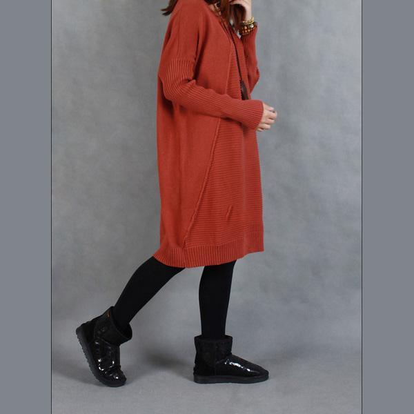 Brick red knitted women sweater dress - Omychic