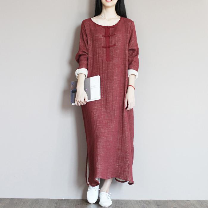 Brick red linen dress for summer caftan maxi dresses - Omychic