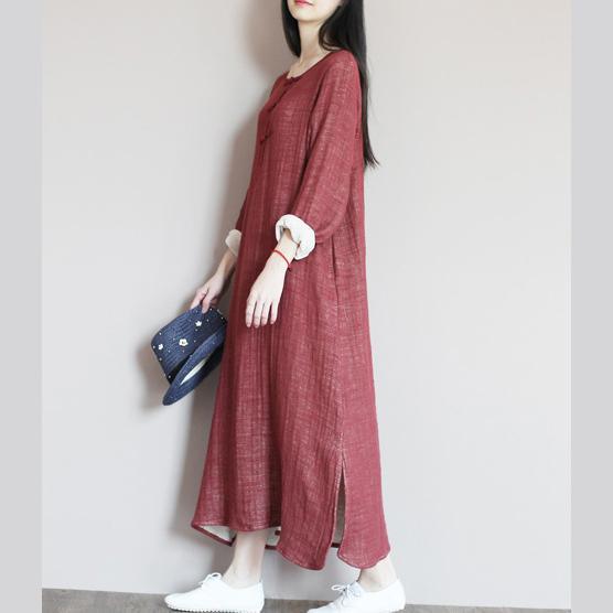 Brick red linen dress for summer caftan maxi dresses - Omychic
