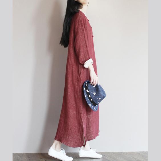 Brick red linen dress for summer caftan maxi dresses - Omychic