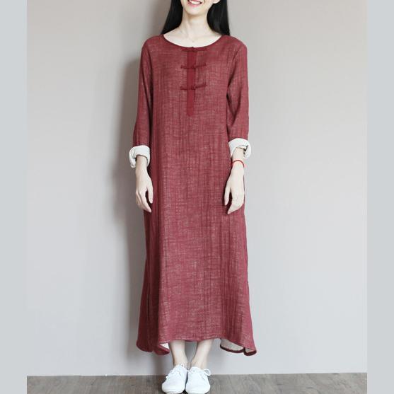 Brick red linen dress for summer caftan maxi dresses - Omychic
